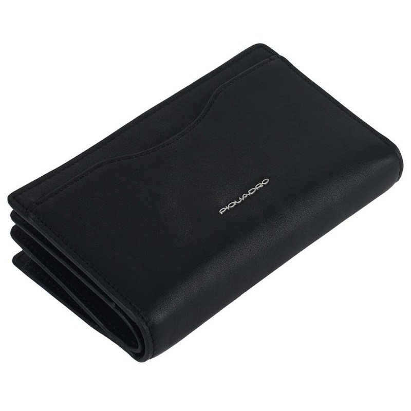 Piquadro LINA/Black Портмоне верт. с отдел. для монет на молнии с RFID защитой (9x15,5x3)