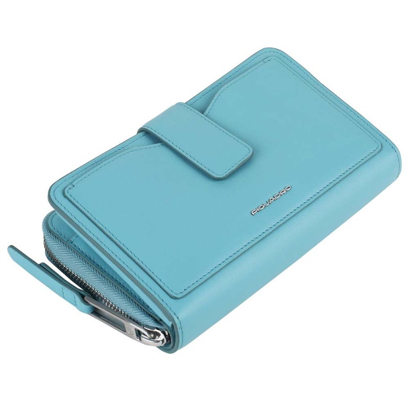 Piquadro LINA/L.Blue Портмоне верт. карман для монет на молнии с RFID защитой (10,5x18x3,5)